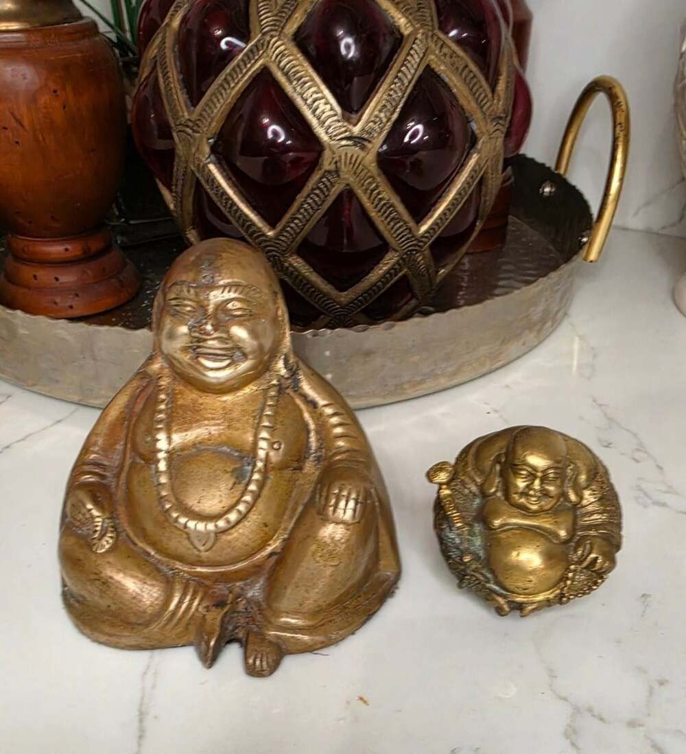 Vintage Solid Brass Laughing Buddha Statue Feng Shui